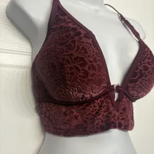 Victoria`s Secret Pink Lightly Lined Bralette Velvet Size Large‎ Vamp Red thumbnail 3