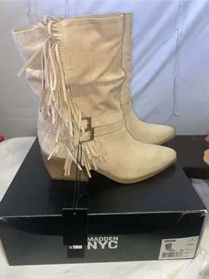 Steve Madden Cream Suede Fringe Ankle Boots thumbnail 2