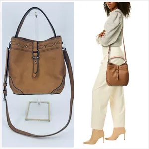 Frye Pipa Woodstock Bucket Bag Tan Leather Shoulder Crossbody Satchel thumbnail 2