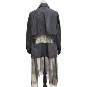 The Vault by Sacha Black Sheer Mesh Tulle Longline Button Down Shirt Medium thumbnail 4