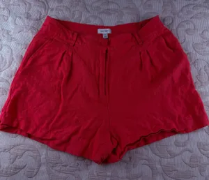 On 34th Women's Red Linen Blend Pleated High Rise Shorts Size 14 thumbnail 1
