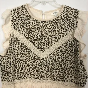 Umgee Womens Top Large Cotton Animal Print Gauzy Ruffle Hem Cottagecore Relaxed thumbnail 4