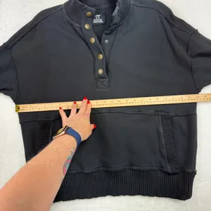Aerie M Oh Snap Weekend Henley Mockneck Sweatshirt Oversized Relaxed Fit Black thumbnail 11