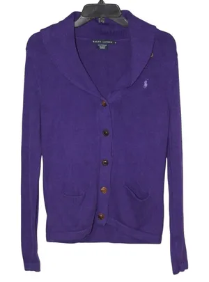 VINTAGE Ralph Lauren Shawl Collar Button Cardigan Sweater‎ Medium Purple #M13-3 thumbnail 1