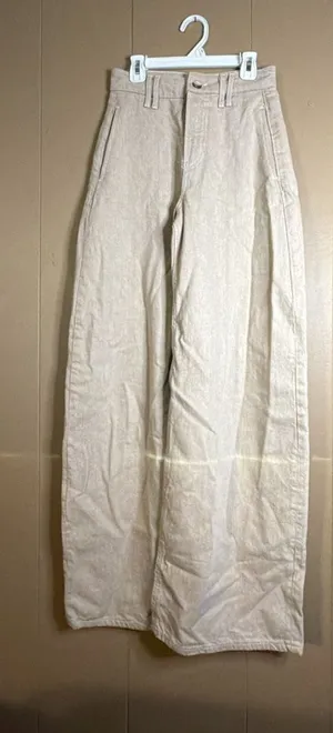 Zara Wide-Leg High-Rise Beige Denim Pants thumbnail 1