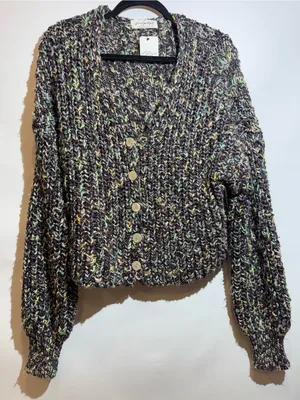 NWT Free People Flea Market Neon Sand Colorblock Cropped Chunky Cardi Size S thumbnail 2