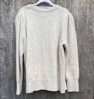 New 1X FRYE AND CO. Cream Textured Knit Crew Neck Sweater Key Hole Tie Collar thumbnail 5