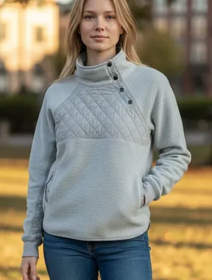 Abercrombie & Fitch Asymmetrical Quilted Pocket Quarter Snap Up‎ Fleece small thumbnail 1