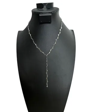 New Silver Tone Delicate Star Necklace Choker Sparkle Y Drop Patriotic Celestial thumbnail 1