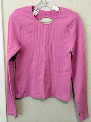 PINK Ribbed Long Sleeve Top in Bright Pink thumbnail 3