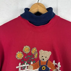 Vintage 90sGopher Sport Sweatshirt Teddy Bear Sunflower Women Large Burgundy USA thumbnail 5