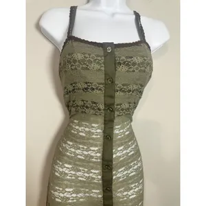 Pinkyotto New York Olive Green Sheer Floral Lace Button Front Midi Dress Small thumbnail 2