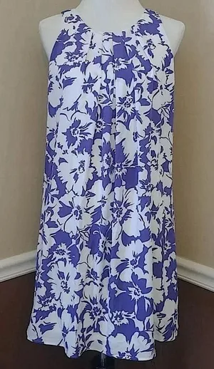 Floral Pleated Sleeveless Shift Dress White & Indigo Blue by Pink Owl ModCloth thumbnail 1