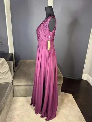 Women’s Purple Lace Bodice Sleeveless Full Length Formal Bridesmaid Gown Size S thumbnail 6