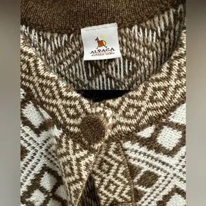 Alpaca Yarn Cardigan Sweater Made in Peru Large Knitted Button Down thumbnail 2