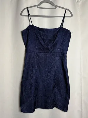 Lucy In The Sky Navy Blue Metallic Jacquard Mini Dress Size Large thumbnail 2