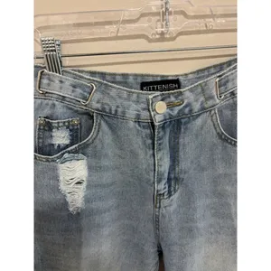 Kittenish High Waisted Distressed Straight Leg Jeans Light Wash‎ Size 28 thumbnail 3