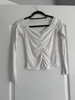 Hollister White Ruched V-Neck Long Sleeve Top thumbnail 2