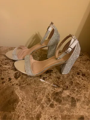 Silver Crystal Embellished Block Heel Sandals Size 8 thumbnail 3