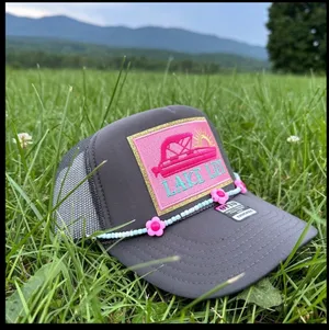 NEW “lake Life” SnapBack / trucker hat- Gray, Pinkand turquoise patch hat thumbnail 2