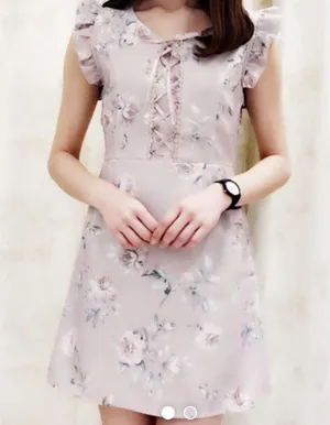 Japanese Kawaii Gyaru Harujuku Bow Lilac Floral Rose Lace-up Ruffle Mini Dress thumbnail 8