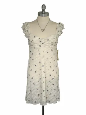No Boundaries NWT Sz S Double Ruffle Ruched Mini Dress Winter White Floral thumbnail 4