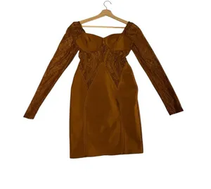 ASOS Womens 4 Bronze Brown Corset Mini Dress Lace Sleeve Sweetheart Gothic thumbnail 1