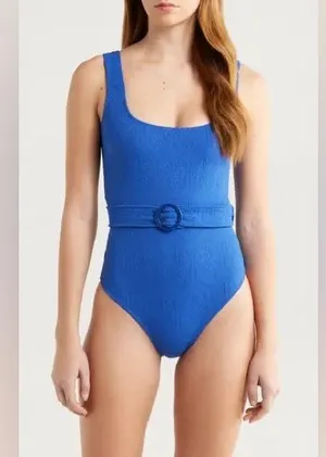 FARM Rio Women's Blue Matelasse Pineapple Belted One-Piece Swimsuit,Medium, $240 thumbnail 1