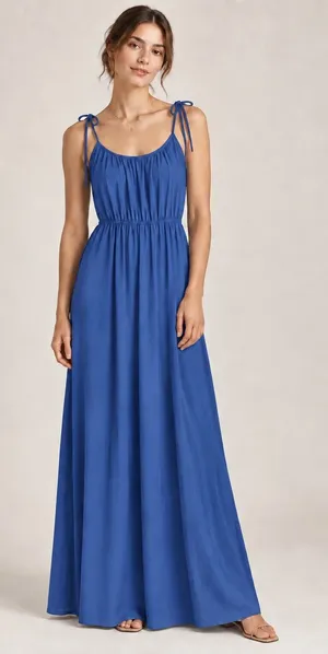 Theory Size S Tylie Maxi Dress Blue Shoulder Tie Spaghetti Strap Elastic Waist thumbnail 1