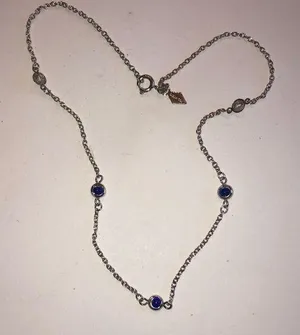 Vintage Signed Sarah Coventry Silver Blue Stone Dainty Necklace thumbnail 1