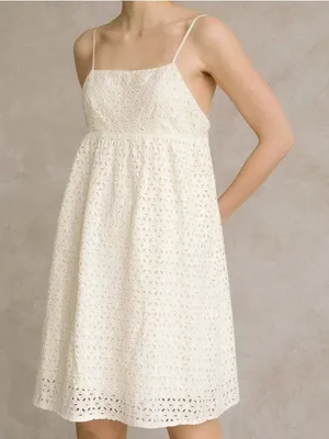 Storia Dress Womens Medium White Lace Eyelet V Neck Strappy Mini Sundress Lined thumbnail 1