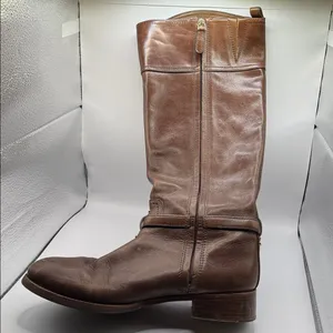 Tory Burch Marlene Riding Boots Brown Leather 9M Gold Buckle Equestrian Tall thumbnail 9