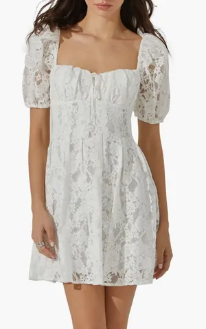 Nordstrom Lace Puff Sleeve Dress- White thumbnail 2