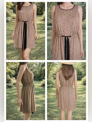 LOFT Petite XS Neutral Polka Dot Dress Tan Black Elastic Waist Lined Summer Mini thumbnail 9
