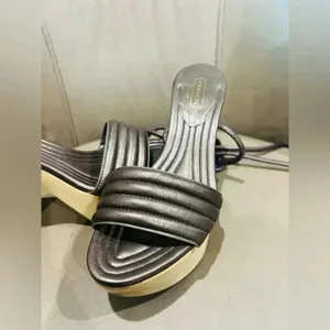 Coach Bronze Brown Leather Strappy Wooden Heel Sandals Modern Minimalist thumbnail 13