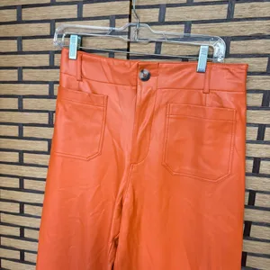 Anthropologie Maeve Orange‎ Faux Leather The Collete Pants Size 28 thumbnail 3