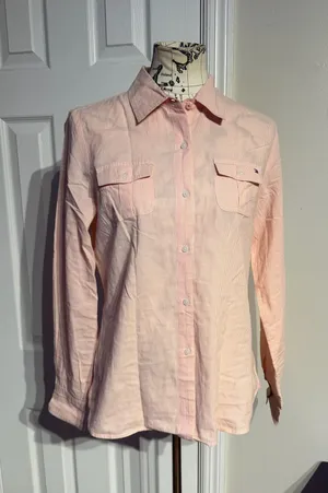 Tommy Hilfiger Cotton Pale Pink Striped Button-down shirt dual chest pocket Sz M thumbnail 1