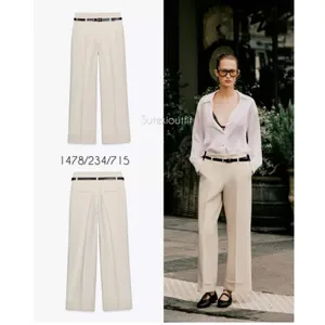 Zara Oyster Cuffed Wide Leg Trousers Size XS Minimalist Chic Relaxed 1478/234 thumbnail 3