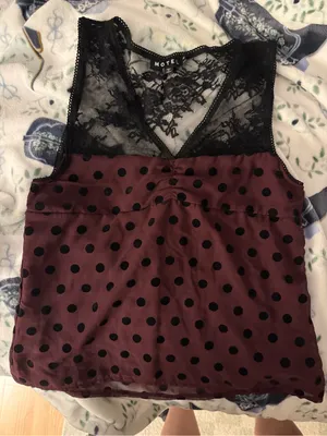 Chic Elegent ASOS Motel Lace-Trim Polka Dot Slip Top - Burgundy/Black thumbnail 2
