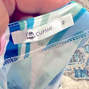 Cupshe Crystal Beach Row Dress Marble Criss Cross Blue Green Slip Dress XL thumbnail 4