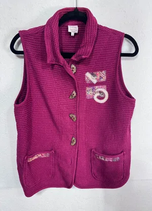 Focus Small Pink Waffle Knit Vest 100%Cotton Cottagecore Boho Patchwork Women's‎ Purple thumbnail 1