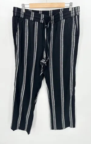 Ann Taylor Pants‎ Women LARGE Black Cream Striped Elastic Waist Drawstring thumbnail 1