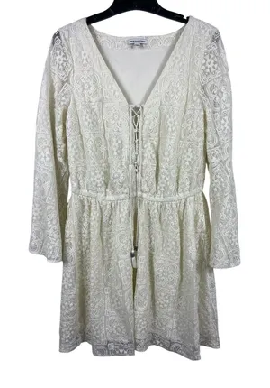 American Eagle Ivory Lace Dress L Lace Up Cottagecore Festival Mini thumbnail 1