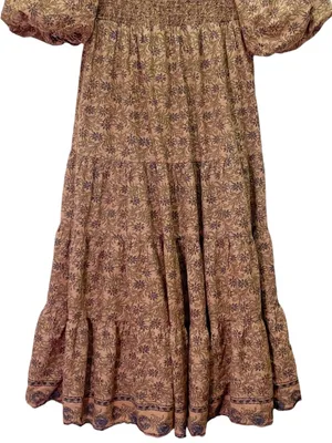 A Loves A Brown Floral Smocked Puff Sleeve Tiered Midi Dress Large Cottagecore thumbnail 6