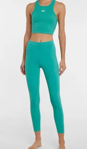 Alo Yoga Teal Blissful High-Waisted Ribbed Leggings Full Length Sz S Athleisure thumbnail 3