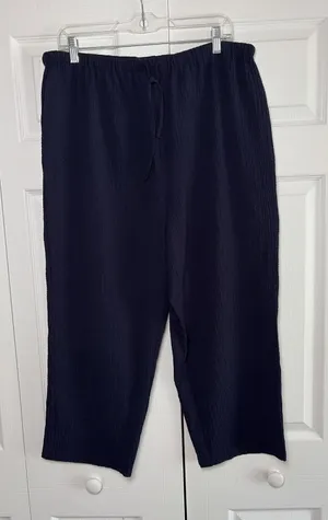 Analogy Textured‎ Crinkle Crop Pants Womens Size XL Navy Blue Lagenlook Clean thumbnail 1