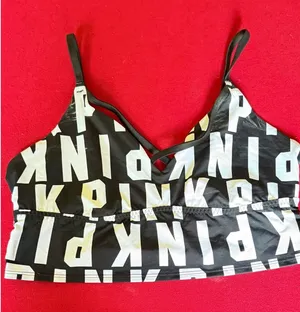 PINK Victoria's Secret Logo Print Large Bralette Black White Women thumbnail 1