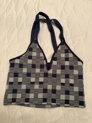 FP Movement Blue Checkered Cropped Tank Size M/L thumbnail 1