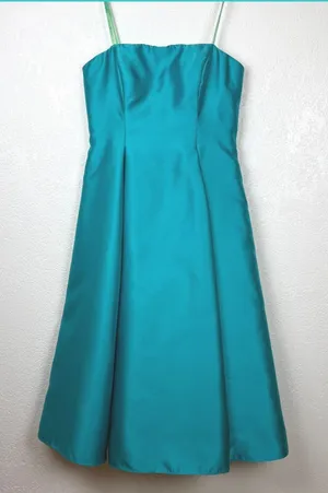 Adrianna Papell Teal Strapless Pleated Midi Dress Evening Formal‎ thumbnail 1