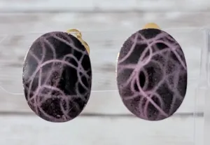 Vintage Clip On Earrings Black Oval with Mauve Design thumbnail 1